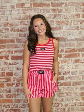 Lulu Mac Red With Pink Striped Boxer Short